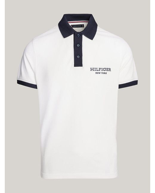 Tommy Hilfiger White Hilfiger Monotype Logo Regular Fit Polo for men
