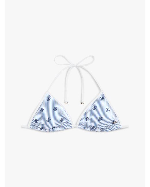 Tommy Hilfiger Blue Seersucker Logo Embroidery Triangle Bikini Top