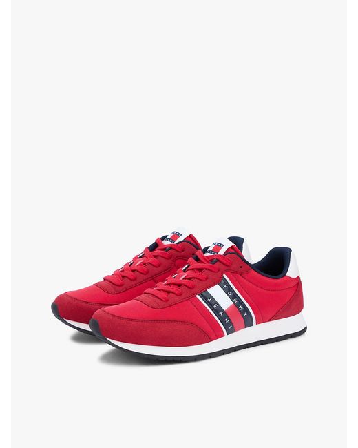 Tommy Hilfiger Red Logo Mixed Texture Trainers for men