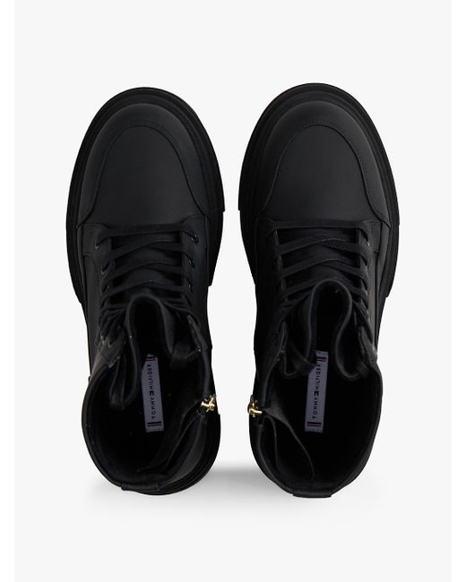 Bottes Mi-Mollet Déperlantes À Lacets Tommy Hilfiger en coloris Black