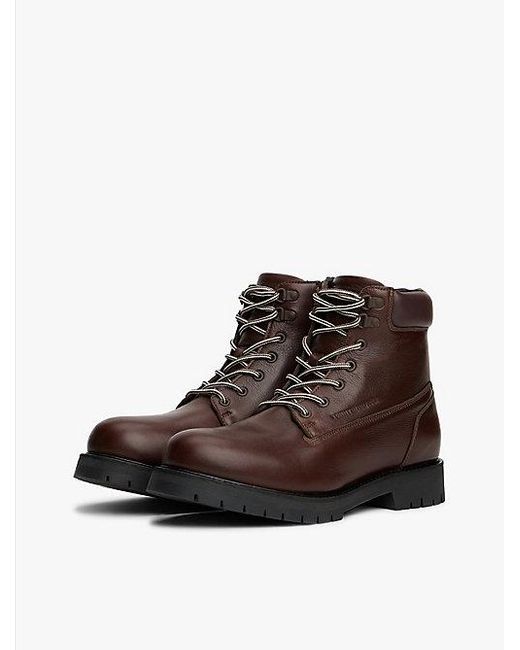 Tommy Hilfiger Leren Veterboots Met Profielzool in het Brown voor heren