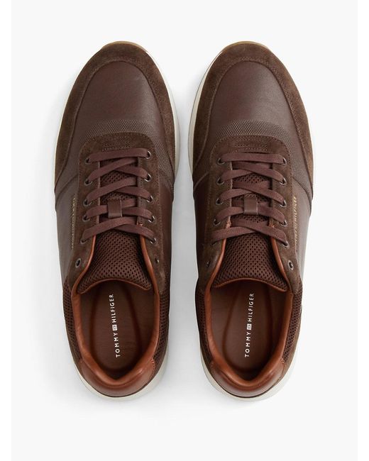 Tommy Hilfiger Brown Suede Mixed Texture Trainers for men