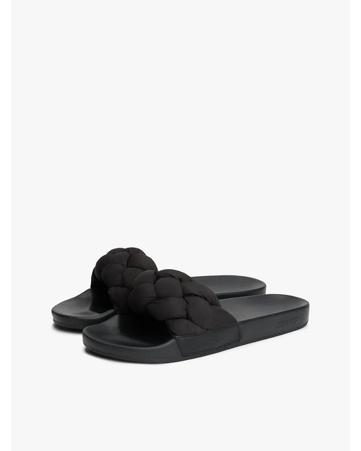 Tommy Hilfiger White Embossed Braided Strap Slides