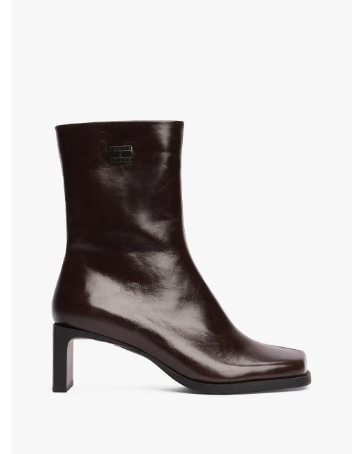Tommy Hilfiger Brown Leather Square Toe Ankle Boots