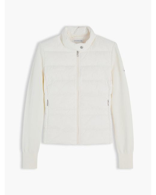 Tommy Hilfiger White Mixed Texture Slim Lightweight Down Jacket