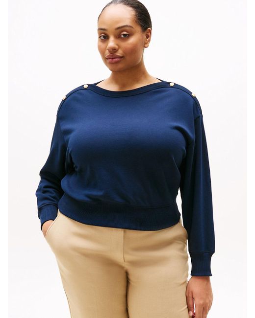 Felpa Curve Con Scollatura A Barca di Tommy Hilfiger in Blue