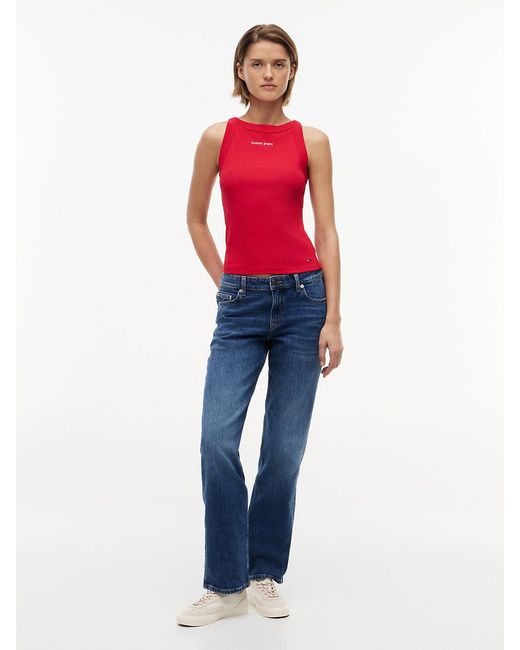 Tommy Hilfiger Red Logo Ribbed Slim Tank Top