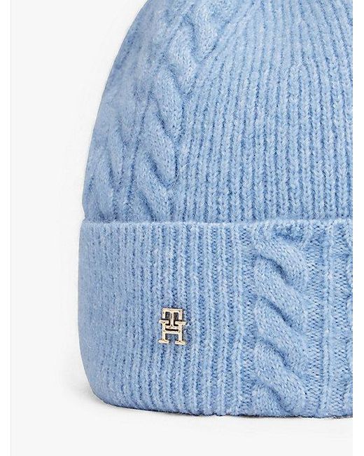 Tommy Hilfiger Chic Fluffy Beanie Met Wol in het Blue