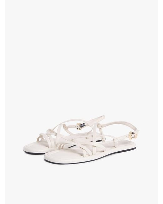 Tommy Hilfiger Natural Leather Crossover Strap Flat Sandals