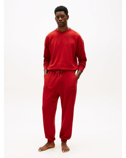 Tommy Hilfiger Red Essential Terry Cuffed Lounge Joggers for men