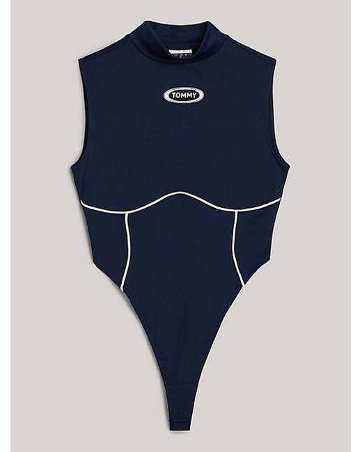 Tommy Hilfiger High Leg Surf Bodysuit Met Logo in het Blue