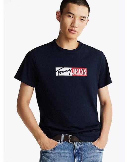 Camiseta De Corte Slim Con Logo Distintivo Tommy Hilfiger de hombre de color Blue