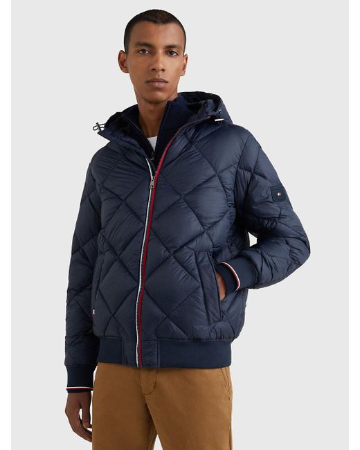 Tommy Hilfiger Diamond Quilted Hooded Jacket in Blue for Men | Lyst UK