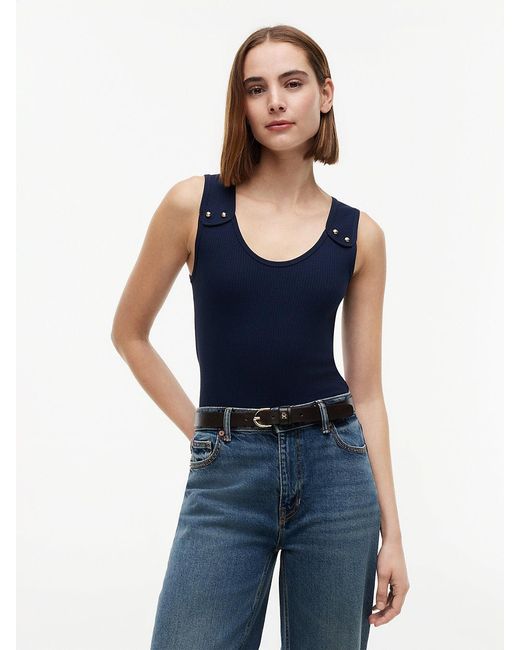 Tommy Hilfiger Blue Tone Button Ribbed Tank Top