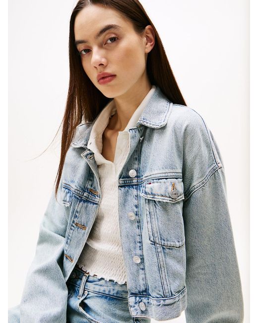 Tommy Hilfiger Blue Lightweight Trucker Cropped Jean Jacket