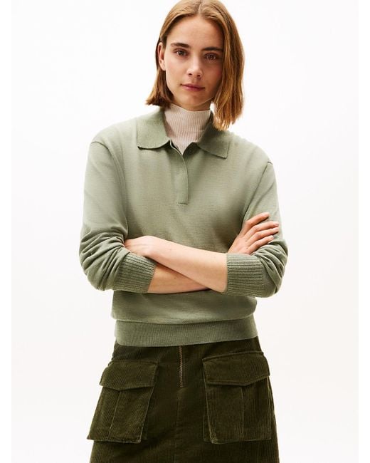 Tommy Hilfiger Green Pure Wool Polo Jumper