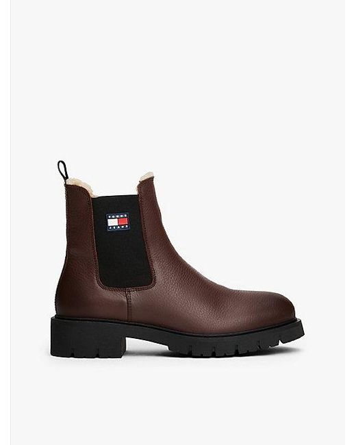 Tommy Hilfiger Leren Chelsea Boot Met Profielzool En Voering in het Brown
