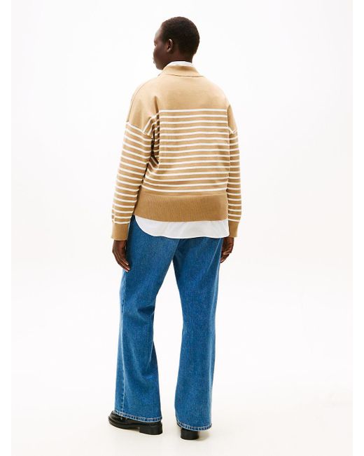 Pull Curve Rayé À Boutons Dorés Tommy Hilfiger en coloris Natural