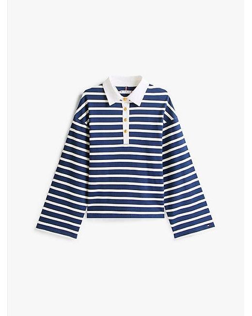 Tommy Hilfiger Blue Relaxed Fit Rugby-Sweatshirt Mit Knöpfen
