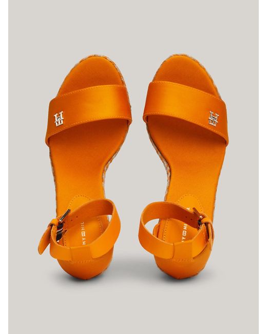 Tommy Hilfiger Orange Satin High Wedge Espadrille Sandals