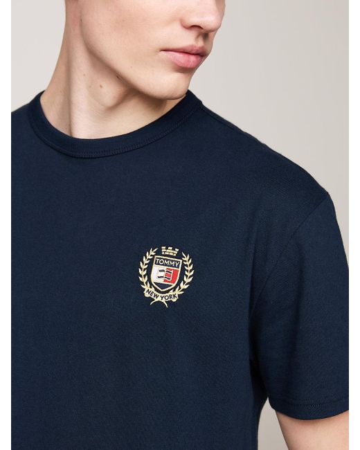 Tommy Hilfiger Blue Logo Embroidery Crew Neck T-shirt for men