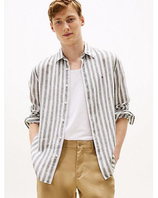Tommy Hilfiger Regular Fit Linnen Overhemd Met Strepen in het White voor heren