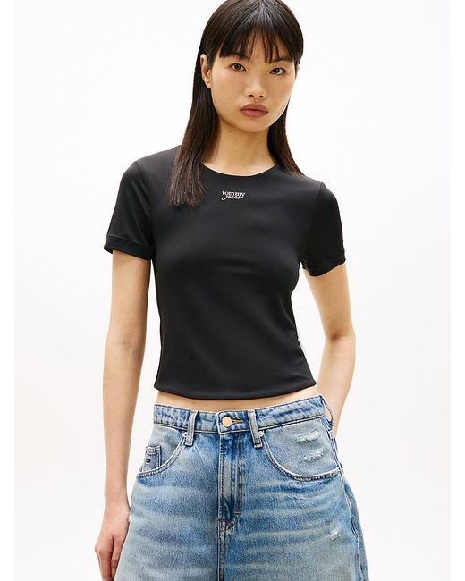 Tommy Hilfiger Black Athleisure Metal Logo Slim T-Shirt