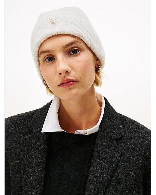 Tommy Hilfiger Chic Fluffy Beanie Met Wol in het White