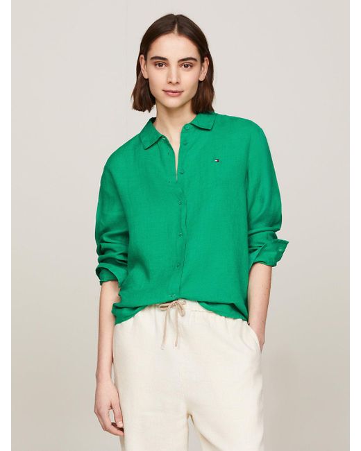 Tommy Hilfiger Green Linen Relaxed Fit Shirt