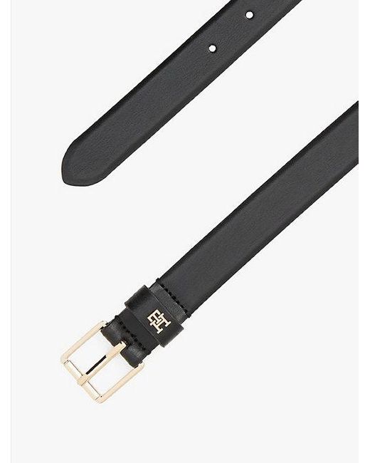 Cinturón De Piel Con Hebilla Cuadrada Y Monograma Th Tommy Hilfiger de color Black