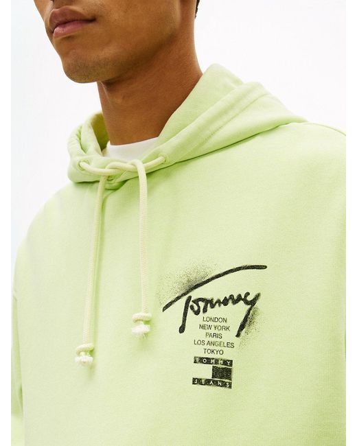 Tommy Hilfiger Green Signature Back Logo Washed Relaxed Hoody for men