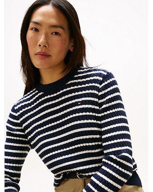Tommy Hilfiger Blue Rundhalspullover CO CABLE C-NK LS SWEATER mit Zopfmuster