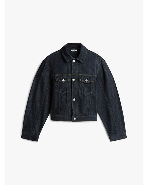 Tommy Hilfiger Black Flag Embroidery Pleated Denim Jacket