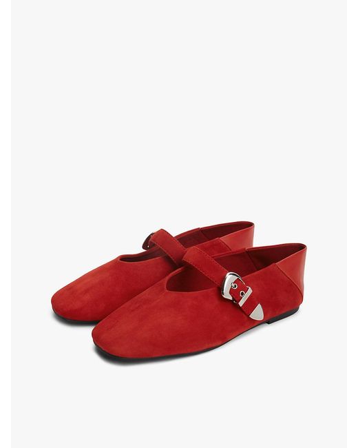Tommy Hilfiger Red Suede Buckle Square Toe Ballerinas
