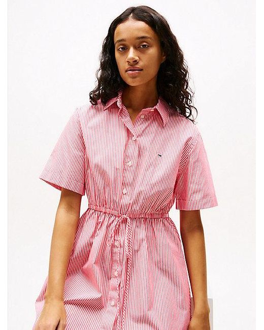 Tommy Hilfiger Relaxed Fit Mini-Overhemdjurk Met Strepen in het Pink