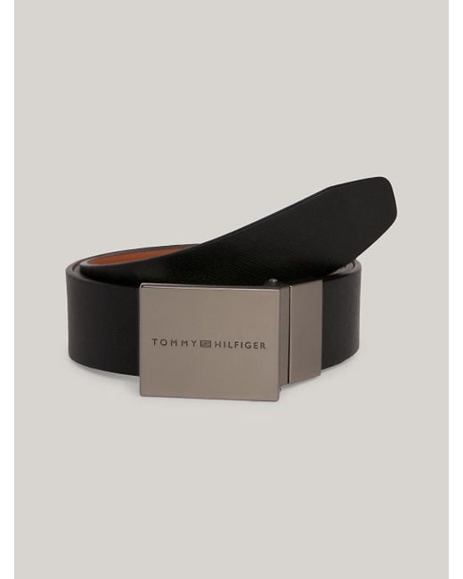 Tommy Hilfiger Black Plaque Buckle Leather Reversible Belt for men