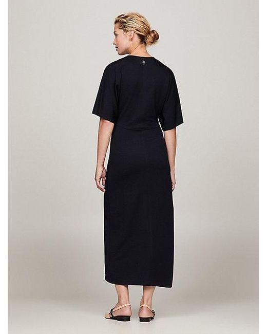 Tommy Hilfiger Fit And Flare Maxi-jurk Met Keyhole-opening in het Black