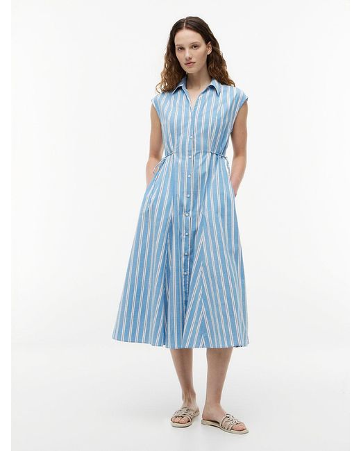 Tommy Hilfiger Blue Tie Detail Cap Sleeve Midi Shirt Dress