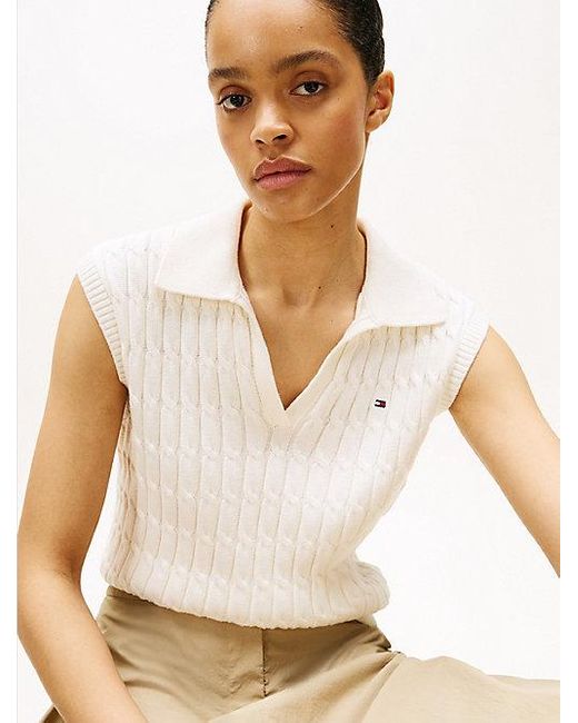 Polo De Punto Trenzado Sin Mangas Tommy Hilfiger de color White