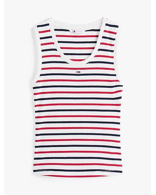 Tommy Hilfiger Geribde Slim Fit Tanktop Met Geborduurde Vlag in het Red