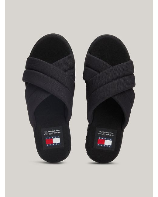 Tommy Hilfiger Black Embossed Logo Flatform Sandals