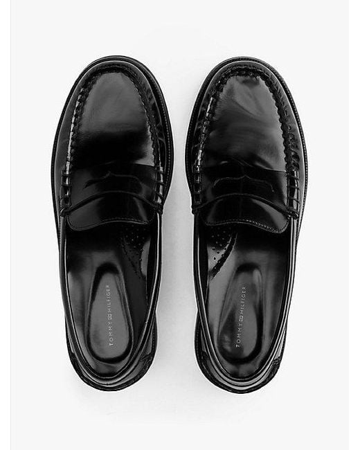 Tommy Hilfiger Leren Loafer Met Logo in het Black voor heren
