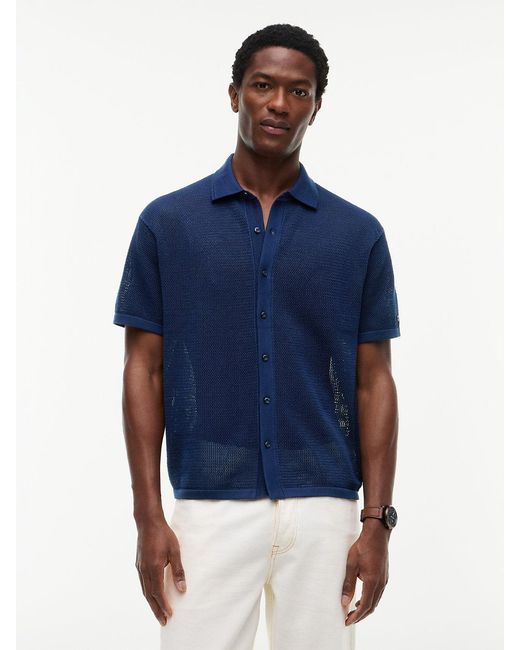 Tommy Hilfiger Blue New York Label Relaxed Fit Waffle Knit Shirt for men