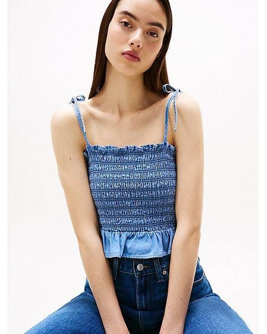 Top De Chambray Con Tirantes Anudables Tommy Hilfiger de color Blue