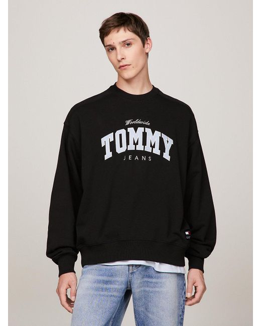 Tommy Hilfiger Black Varsity Boxy Cropped Sweatshirt for men