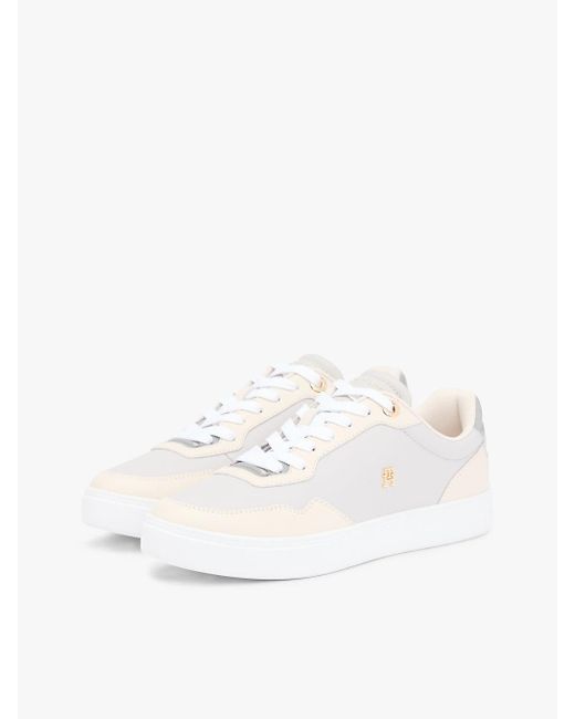 Tommy Hilfiger White Leather Mixed Texture Cupsole Trainers