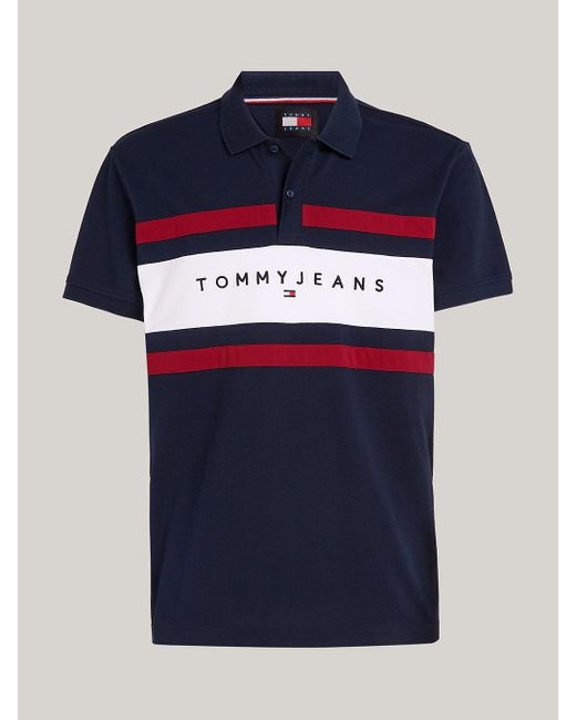 Tommy Hilfiger Blue Colour-blocked Logo Regular Fit Polo for men