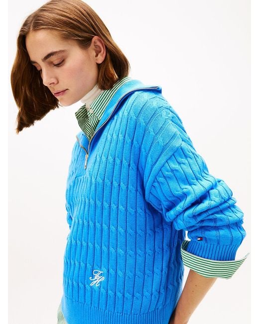 Pull Décontracté Zippé En Maille Torsadée Tommy Hilfiger en coloris Blue