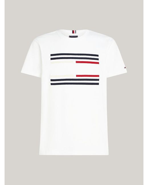 Tommy Hilfiger White Grosgrain Tape Flag Logo T-shirt for men