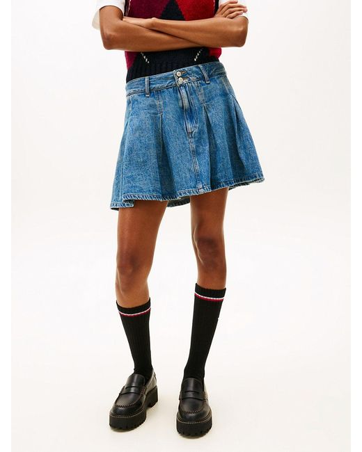 Tommy Hilfiger Blue Pleated Denim Mini Skirt
